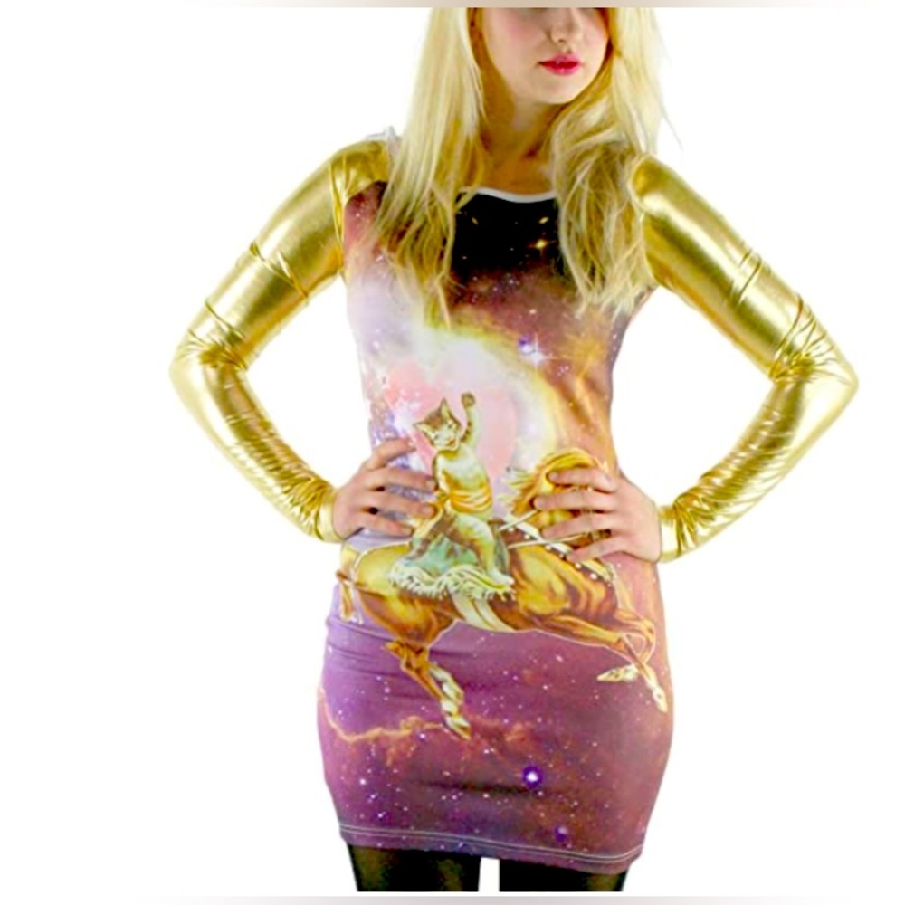 Size xl Rat baby Raglan long sleeve body con dress galaxy cat and horse print